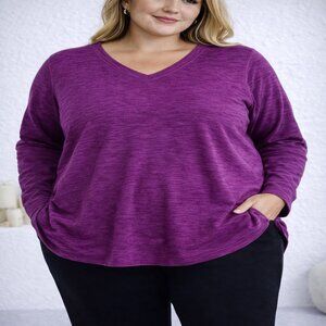 Tek Gear Purple V-Neck Long Sleeve Soft Stretch Sweatshirt Cozy – Size 1X